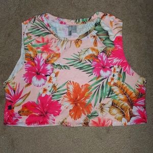 Asos Swim, size 6 Hawaiian Crop Top, pink/peach